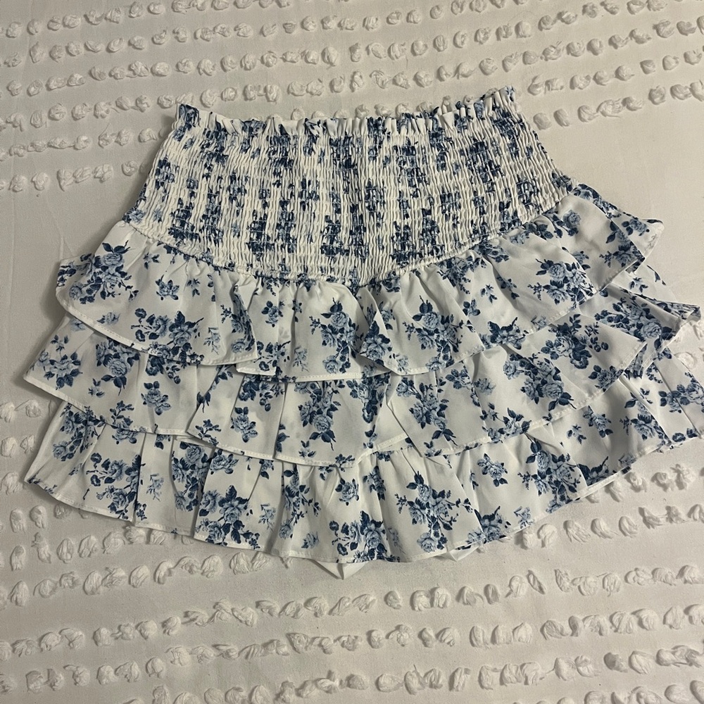 ruffled floral mini skirt with built in shorts